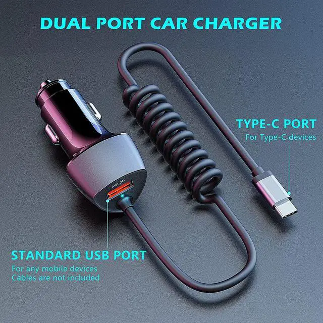 Alt view image 6 of 7 - USB C Fast Car Charger 51W Dual Ports, Built-in 5.9FT Type C Phone Charger Cable, USB-C Port Charger with PPS 33W/PD 30W/&QC 18W, Compatible with IOS Android SMartphones