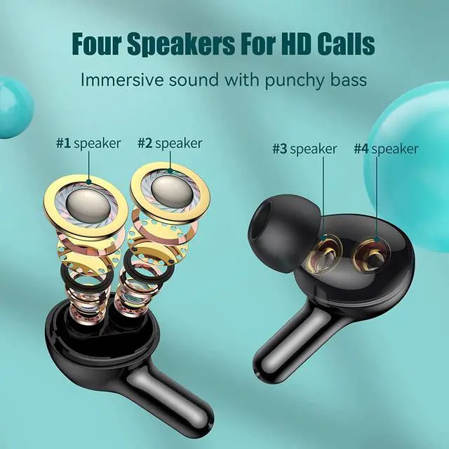 Alt view image 2 of 6 - Bluetoth Headphones with 4 Dynamic Drivers, Ture Wireless Earbuds 40Hrs Playtime with LED Display Charging Case Touch Control in-Ear Earphones with Mic Premium Deep Bass Headset for Sport