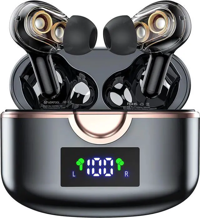 Main image of Bluetoth Headphones with 4 Dynamic Drivers, Ture Wireless Earbuds 40Hrs Playtime with LED Display Charging Case Touch Control in-Ear Earphones with Mic Premium Deep Bass Headset for Sport