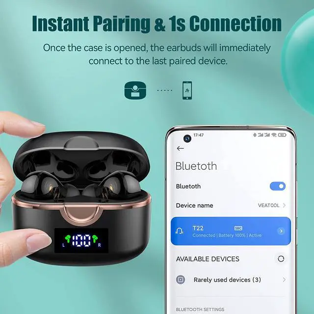 Alt view image 4 of 6 - Bluetoth Headphones with 4 Dynamic Drivers, Ture Wireless Earbuds 40Hrs Playtime with LED Display Charging Case Touch Control in-Ear Earphones with Mic Premium Deep Bass Headset for Sport