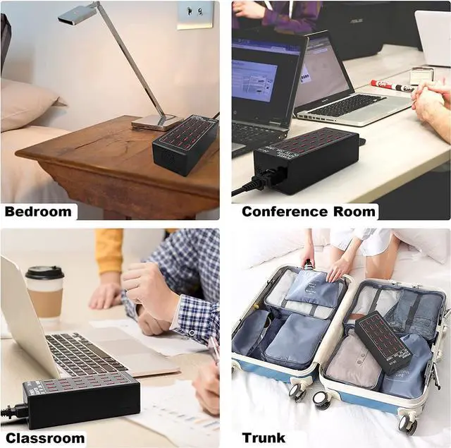 Alt view image 7 of 7 - 24 Ports USB Charging Station, Multiport 100W 24-Port USB Desktop Charging Station USB Charger 24-Ports Element Hub Compatible with iPhone Android All Other USB Enabled Devices