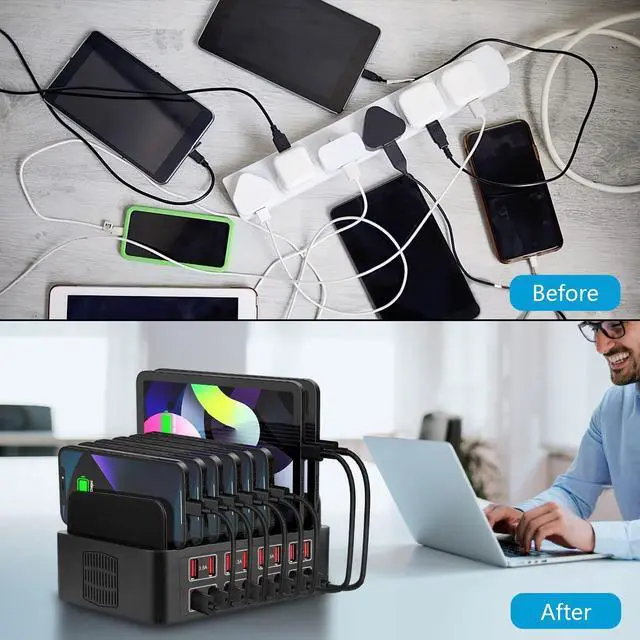Alt view image 5 of 7 - USB Charging Station for Multiple Devices, 175W/35A 16 Port USB Fast Charging Station,Multi Device Charger Organizer Compatible with i-P-h-o-n-e, i-P-a-d,Tablet, Cell Phone and Other Electronic
