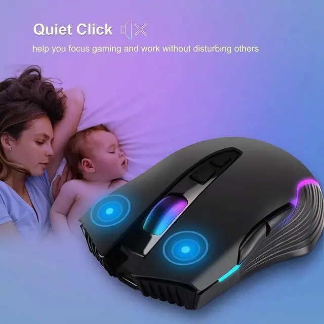 Alt view image 4 of 7 - LED Wireless Mouse, Mouse Jiggler for Laptop - Wireless Mouse Rechargeable Computer Mice Mouse Mover Undetectable Random Movement with On/Off Button Keeps Computer Awake