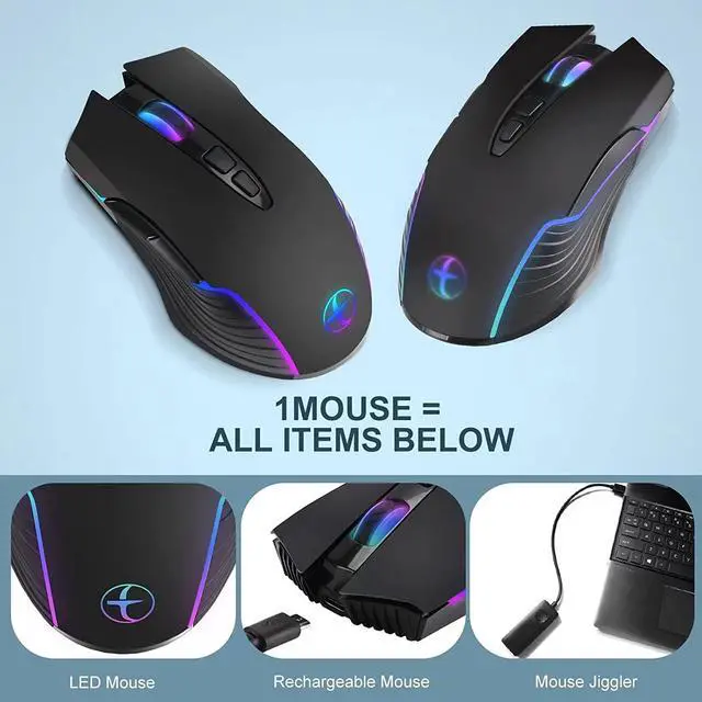 Alt view image 6 of 7 - LED Wireless Mouse, Mouse Jiggler for Laptop - Wireless Mouse Rechargeable Computer Mice Mouse Mover Undetectable Random Movement with On/Off Button Keeps Computer Awake