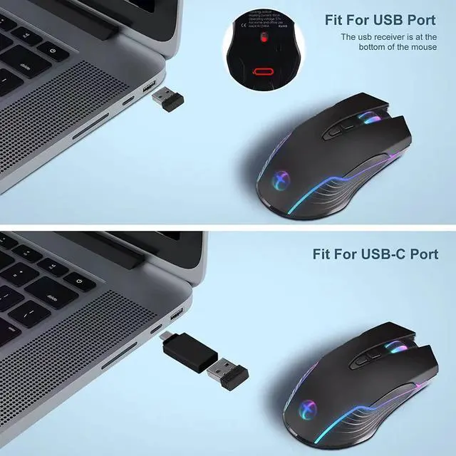 Alt view image 7 of 7 - LED Wireless Mouse, Mouse Jiggler for Laptop - Wireless Mouse Rechargeable Computer Mice Mouse Mover Undetectable Random Movement with On/Off Button Keeps Computer Awake