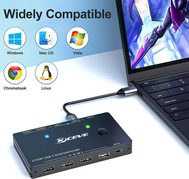 Alt view image 6 of 7 - USB Type-C KVM Switch 4K @60Hz, 2 in 1 Out Type-C KVM Switch for 2 Computers Share One HDMI Monitor and USB Devices-Power Delivery 100W, Type-C KVM with USB-C Cable, HDMI2.0 Cable and Wired Remote