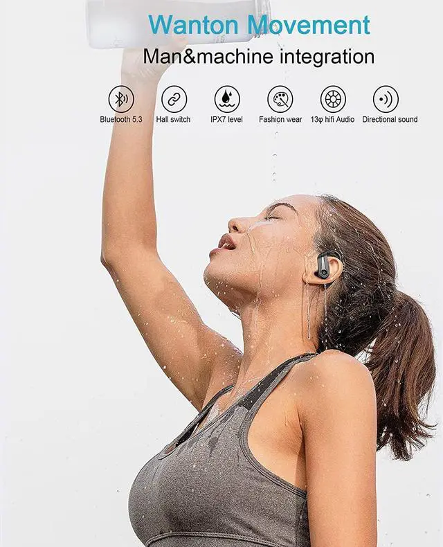 Alt view image 3 of 7 - Ture Wireless Earbuds Bluetooth, Sports Light-Weight Headphones with Earhooks, Built-in Mic, Active Noise Control,IPX7 Waterproof, Clear Calls, Low Latency,Surround Sound, 54 Hrs with Charging Case
