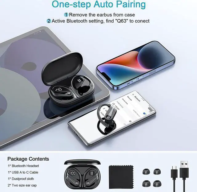 Alt view image 7 of 7 - Ture Wireless Earbuds Bluetooth, Sports Light-Weight Headphones with Earhooks, Built-in Mic, Active Noise Control,IPX7 Waterproof, Clear Calls, Low Latency,Surround Sound, 54 Hrs with Charging Case