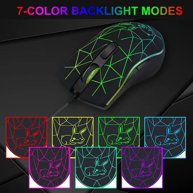 Alt view image 3 of 7 - Wired USB C Gaming Mice with USB Adapter, Wired Gaming Mouse with 4 Adjustable DPI [800/1200/1600/2400 dpi], 6 Buttons and 7 Colors Backlit for Windows, Linux & MacOS with Type C Port-Rubber