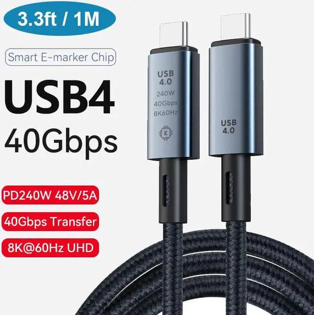Main image of USB C to USB C Cable 240W, USB 4 Cable Active Thunderbolt 4 Cable 3.3FT / 1M Supports 40Gbps Data Transfer, Single 8K 60Hz/Dual 4K Displays Compatible with Thunderbolt 4, Mobile Phone, Notebook, MAC