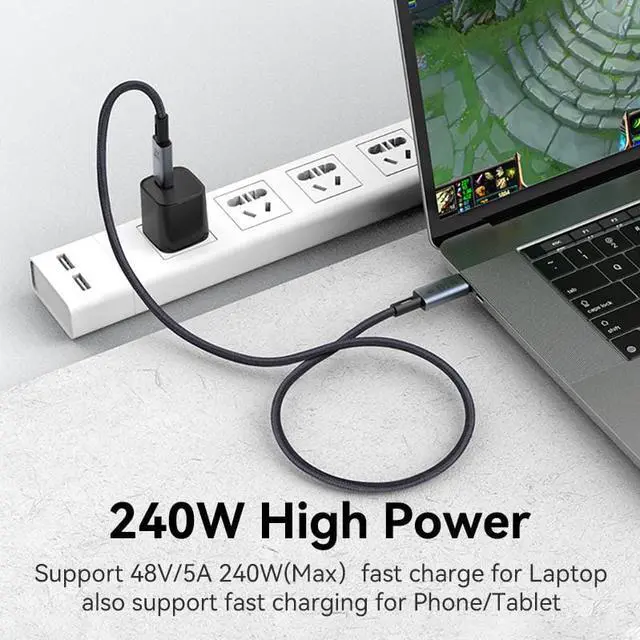 Alt view image 2 of 7 - USB C to USB C Cable 240W, USB 4 Cable Active Thunderbolt 4 Cable 3.3FT / 1M Supports 40Gbps Data Transfer, Single 8K 60Hz/Dual 4K Displays Compatible with Thunderbolt 4, Mobile Phone, Notebook, MAC