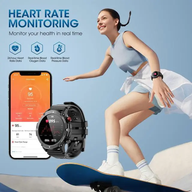 Alt view image 5 of 7 - Smart Watch for Men Bluetooth Call (Answer/Make Call) IP68 Waterproof 1.32'' Military Tactical Fitness Watch Tracker for Android iOS with Heart Rate Monitor Outdoor Sports Smartwatch (Black)
