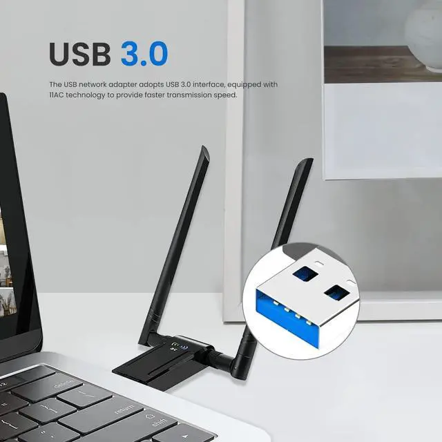 Alt view image 4 of 7 - USB WiFi Adapter for PC, AC1200Mbps USB 3.0 Dual Band WiFi Adapter for Desktop PC with Dual 5dBi Antennas, Supports Win11/10/8.1/8/7/XP, Mac OS 10.9-10.15