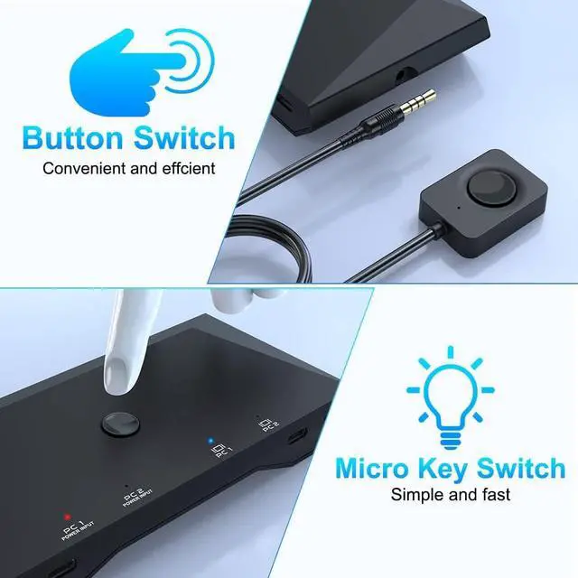 Alt view image 6 of 7 - 2-Port USB Type-C KVM Switch, 4K 60Hz HDMI KVM Switch 2 in 1 Out Dual USB C KVM Switch 2 Computers with HDMI, 60W PD, 3X USB 2.0, Remote Control, 3.5mm Audio/Mic for M-a-c-Book, i-Pad Pro, USB-C PC
