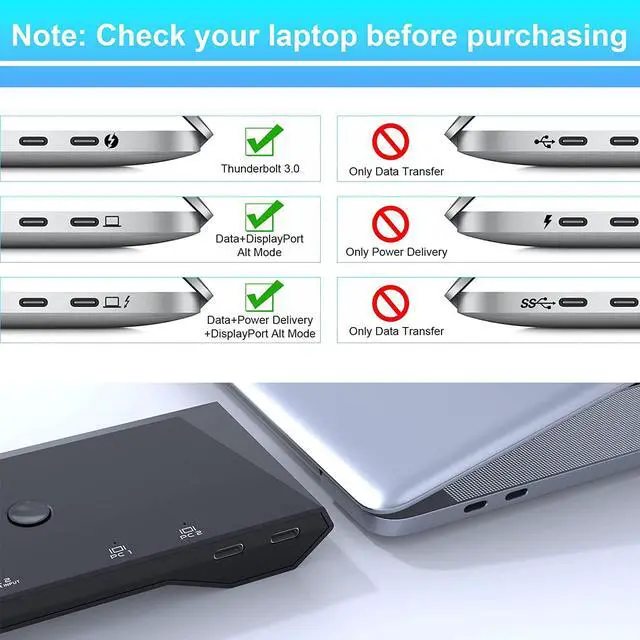 Alt view image 4 of 7 - 2-Port USB Type-C KVM Switch, 4K 60Hz HDMI KVM Switch 2 in 1 Out Dual USB C KVM Switch 2 Computers with HDMI, 60W PD, 3X USB 2.0, Remote Control, 3.5mm Audio/Mic for M-a-c-Book, i-Pad Pro, USB-C PC