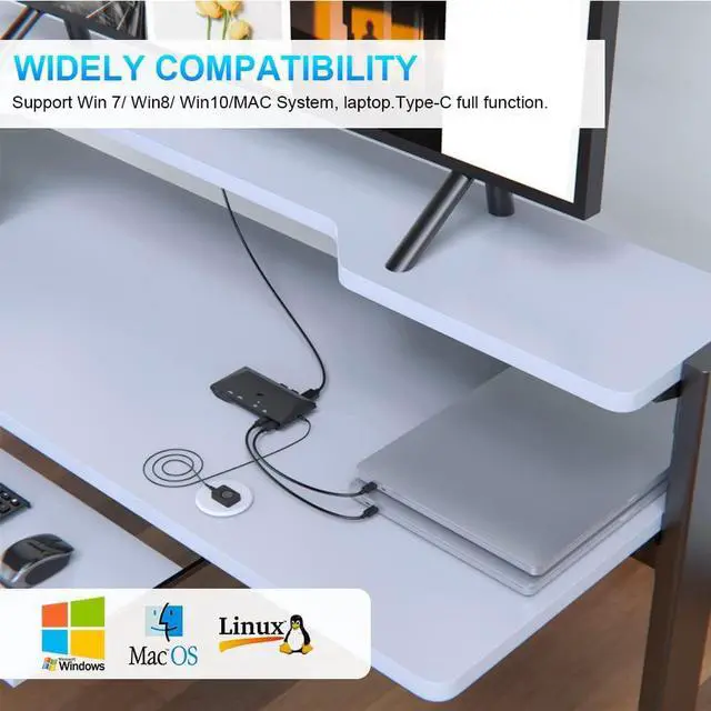 Alt view image 7 of 7 - 2-Port USB Type-C KVM Switch, 4K 60Hz HDMI KVM Switch 2 in 1 Out Dual USB C KVM Switch 2 Computers with HDMI, 60W PD, 3X USB 2.0, Remote Control, 3.5mm Audio/Mic for M-a-c-Book, i-Pad Pro, USB-C PC