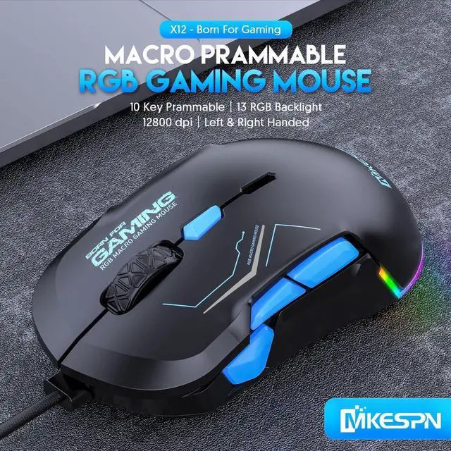 Alt view image 2 of 7 - USB Wired Gaming Mouse- 10 Programmable Buttons, 13 Kinds RGB Backlit Modes, 12800 DPI High Precision PC Mice, Right Left Handed Universal Ergonomic Mouse for Laptop Desktop Office Game, Black
