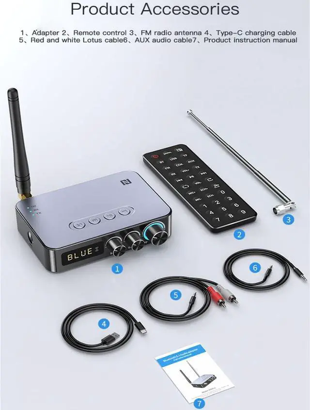 Alt view image 6 of 7 - 4-in-1 Bluetooth 5.1 Transmitter Receiver for TV Wireless Bluetooth Adapter with Optical AUX RCA 6.5 Mic Connection, Low Latency NFC Audio Adapter with FM Radio Simultaneously for Home Party KTV