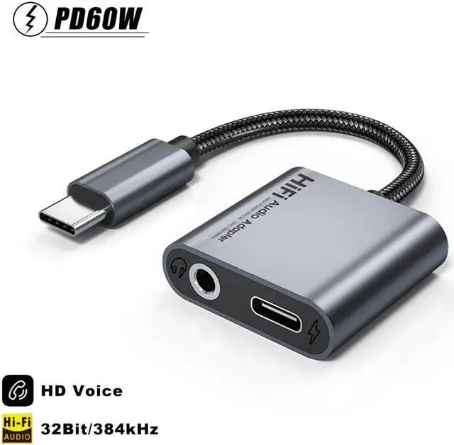 Main image of USB C to 3.5mm Jack Headphone and Charger Adapter,2 in 1 Type C Audio Aux adapter with 60W Fast Charging Earphones Converter Cable for S-u-m-s-u-n-g Galaxy S22,S20,i-Pad Pro,Hua-wei, Pixel, Moto-rola