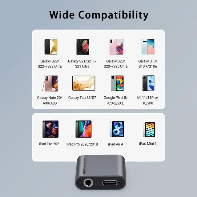 Alt view image 3 of 7 - USB C to 3.5mm Jack Headphone and Charger Adapter,2 in 1 Type C Audio Aux adapter with 60W Fast Charging Earphones Converter Cable for S-u-m-s-u-n-g Galaxy S22,S20,i-Pad Pro,Hua-wei, Pixel, Moto-rola