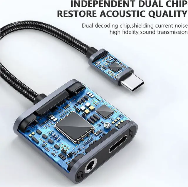 Alt view image 5 of 7 - USB C to 3.5mm Jack Headphone and Charger Adapter,2 in 1 Type C Audio Aux adapter with 60W Fast Charging Earphones Converter Cable for S-u-m-s-u-n-g Galaxy S22,S20,i-Pad Pro,Hua-wei, Pixel, Moto-rola