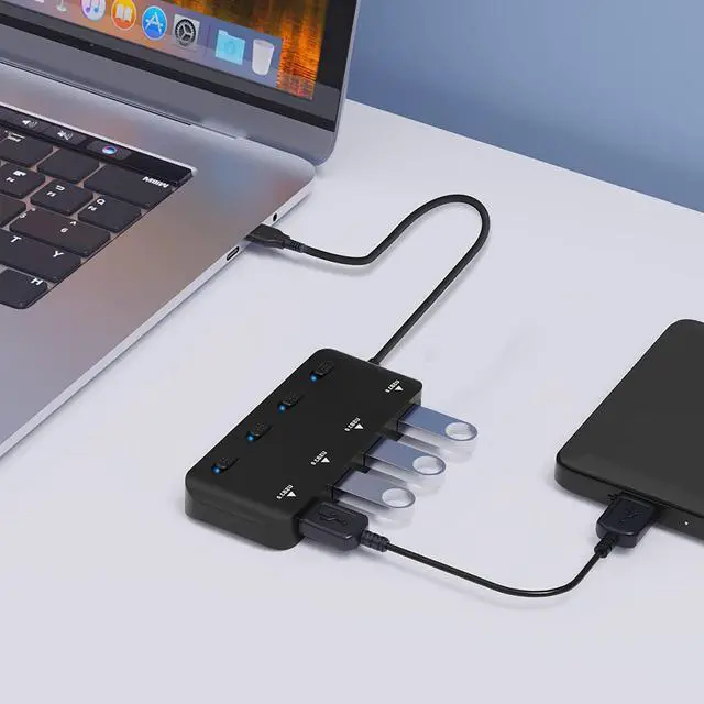 Alt view image 7 of 7 - USB 3.0 Hub Splitter, 4-Port USB Extender Hub for Laptop, Multi USB Port Expander Adapter with Individual Power Switches for Windows, MacOS, Linux Computer Laptop ..