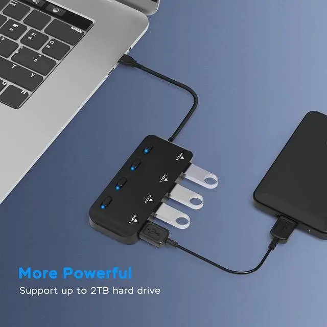 Alt view image 4 of 7 - USB 3.0 Hub Splitter, 4-Port USB Extender Hub for Laptop, Multi USB Port Expander Adapter with Individual Power Switches for Windows, MacOS, Linux Computer Laptop ..