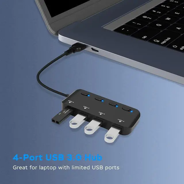 Alt view image 2 of 7 - USB 3.0 Hub Splitter, 4-Port USB Extender Hub for Laptop, Multi USB Port Expander Adapter with Individual Power Switches for Windows, MacOS, Linux Computer Laptop ..