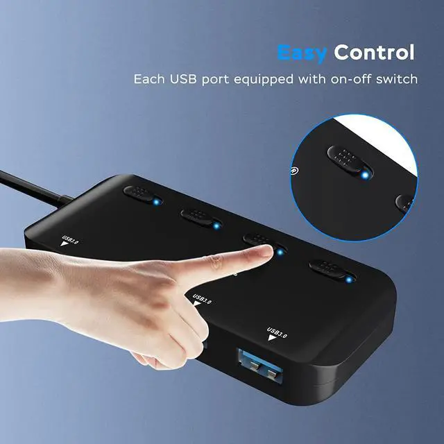 Alt view image 5 of 7 - USB 3.0 Hub Splitter, 4-Port USB Extender Hub for Laptop, Multi USB Port Expander Adapter with Individual Power Switches for Windows, MacOS, Linux Computer Laptop ..