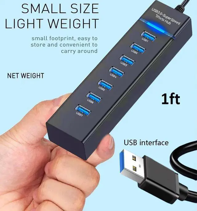 Alt view image 5 of 7 - 7 Port USB Hub 3.0, USB 5Gbps Data Transmission Hub Splitter 7-Ports, Computer Networking Hubs for Laptop, PC, MacBook, Mac Pro/Mini, PS4/5, XPS, Surface Pro, Galaxy Series, Mobile HDD, and More