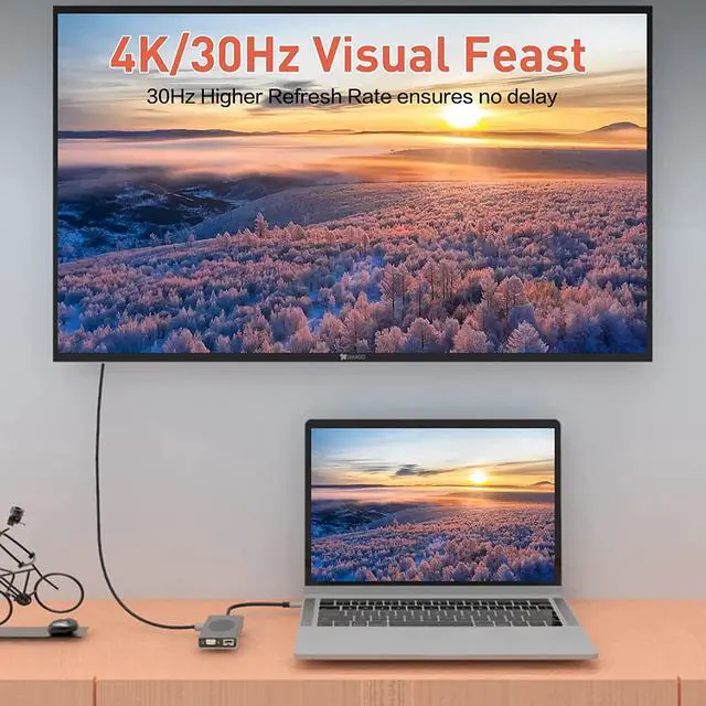 Alt view image 3 of 7 - USB C HUB 13 in 1 with Wireless Charging, USB C Docking Station with 4K-HDMI, VGA, RJ45 Ethernet, 2 ×USB3.0, USB C 3.0 &2.0, PD 100W, SD/TF & 3.5mm AUX, Compatible with Mac-Book Pro& Other Laptops