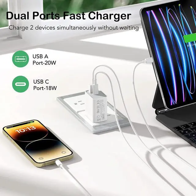 Alt view image 3 of 7 - [ 3 PACK ] USB C Wall Charger, 20W Type C Fast Charger+ QC 3.0 USB A Double Port Power Adapter Charger Plug Block for i-Phone 14/13/12/11/Plus/Pro Max/Pro/12 Mini/XS/XR/X/8/7/6/6S Plus, Android Phones