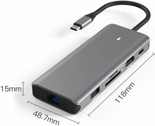 Alt view image 7 of 7 - USB C Hub, USB C Docking Station 10-in-1 with 4K HDMI, 100W Power Delivery PD, 3 USB3.0 + 2 USB2.0, microSD and SD Card Reader, 1000M RJ45 Gigabit Ethernet, USB C Hub Multiport Adapter for Laptop PC