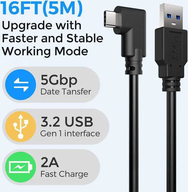 Alt view image 3 of 7 - VR Link Cable Compatible with Meta/Oculus Quest 2 with Separate Charging Port- [16FT / 5M] USB 3.0 Type A to C Link Cable with USB 3.2 2A Fast Charging and 5Gbps Date Transfer for VR Headset PC Gaming