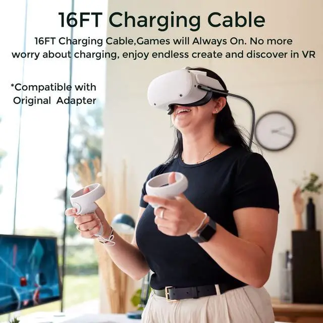Alt view image 2 of 7 - VR Link Cable Compatible with Meta/Oculus Quest 2 with Separate Charging Port- [16FT / 5M] USB 3.0 Type A to C Link Cable with USB 3.2 2A Fast Charging and 5Gbps Date Transfer for VR Headset PC Gaming