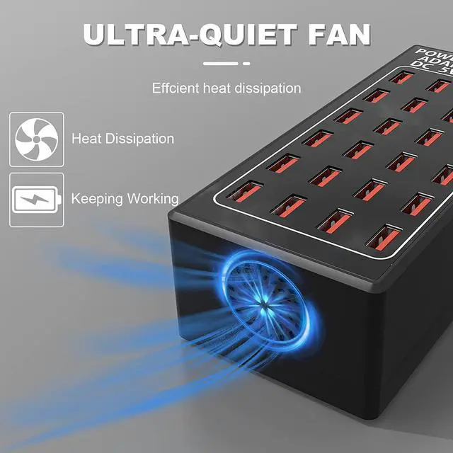 Alt view image 4 of 7 - 24 Ports USB Charging Station, Multiport 100W 24-Port USB Desktop Charging Station USB Charger 24-Ports Element Hub Compatible with iPhone Android Smartphones and All Other USB Enabled Devices