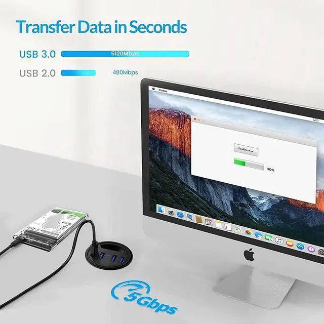 Alt view image 4 of 7 - Desk Grommet USB Hub, 4 Port USB 3.0 Hub, 5Gbps Data Transmission with 4.9ft Cord for Diameter 2.36" or 60mm Hole, Office Accessories, for PC, Flash Drive, HDD Enclosure and Other USB Devices