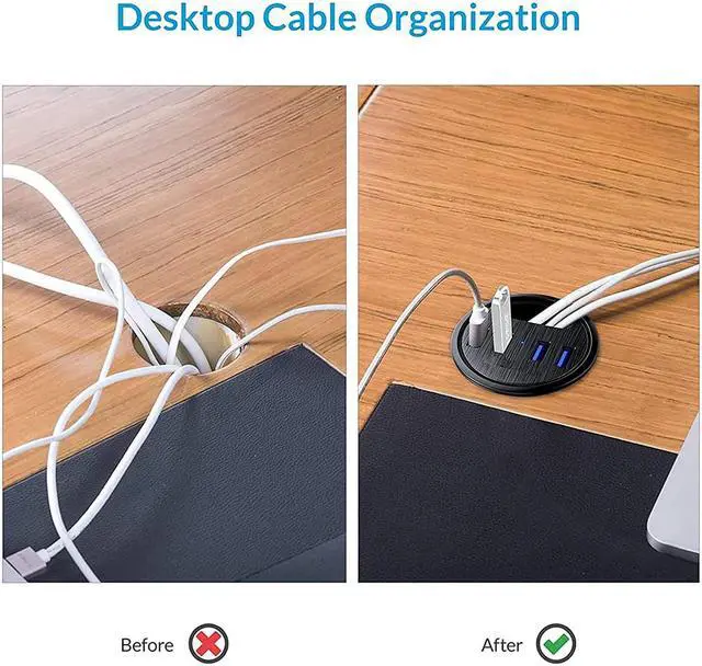 Alt view image 3 of 7 - Desk Grommet USB Hub, 4 Port USB 3.0 Hub, 5Gbps Data Transmission with 4.9ft Cord for Diameter 2.36" or 60mm Hole, Office Accessories, for PC, Flash Drive, HDD Enclosure and Other USB Devices