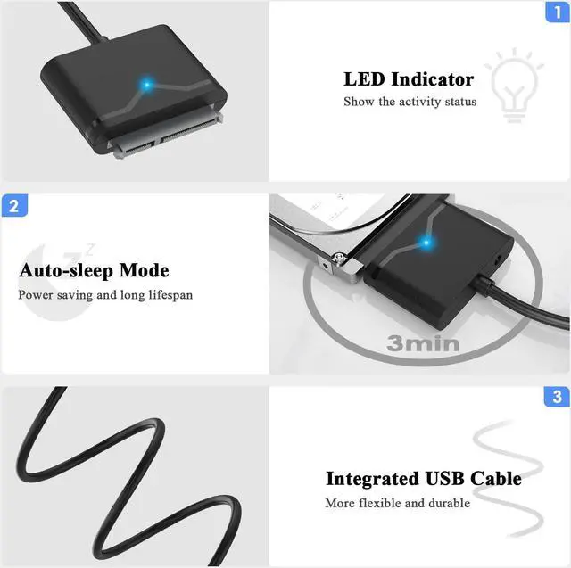 Alt view image 4 of 7 - USB3.0 to SATA 3 Hard Drive Cable Adapter, SATA III to USB 3.0 USB A 5Gbps Adapter Cable, External Hard Drive Connector Converter to USB for 2.5 inch 3.5 inch HDD SSD Data - Not Include Power Adapter