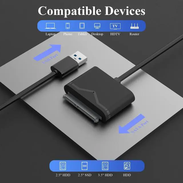 Alt view image 6 of 7 - USB3.0 to SATA 3 Hard Drive Cable Adapter, SATA III to USB 3.0 USB A 5Gbps Adapter Cable, External Hard Drive Connector Converter to USB for 2.5 inch 3.5 inch HDD SSD Data - Not Include Power Adapter