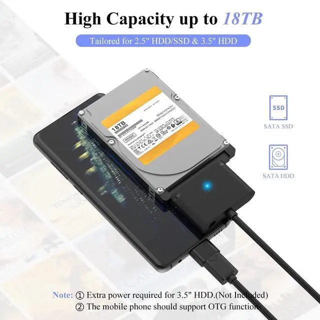 Alt view image 3 of 7 - USB3.0 to SATA 3 Hard Drive Cable Adapter, SATA III to USB 3.0 USB A 5Gbps Adapter Cable, External Hard Drive Connector Converter to USB for 2.5 inch 3.5 inch HDD SSD Data - Not Include Power Adapter