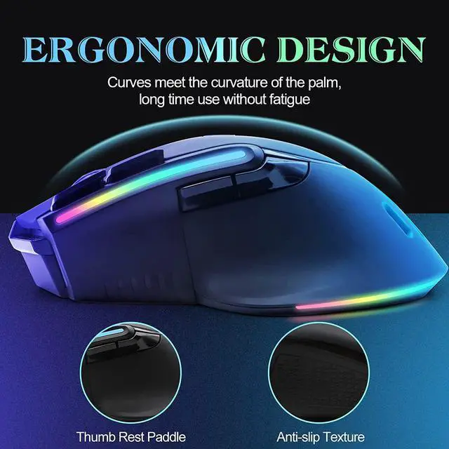 Alt view image 3 of 7 - Wireless Gaming Mouse, Rechargeable Wireless Computer Mouse with 13 RGB Led Light, 9 Buttons Gamer Mouse Wireless, 3-Speed Adjustable DPI [up to 2400dpi] Computer Mice, Ergonomic Mouse for Windows/Mac