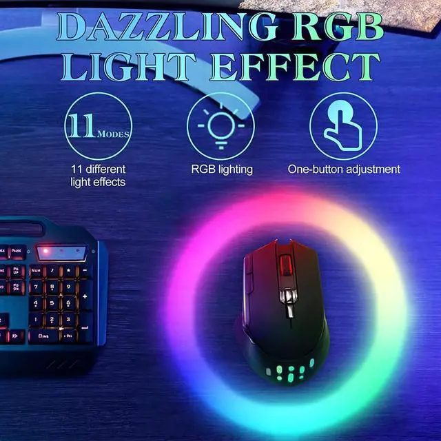 Alt view image 4 of 7 - Wireless Gaming Mouse, Rechargeable Wireless Computer Mouse with 13 RGB Led Light, 9 Buttons Gamer Mouse Wireless, 3-Speed Adjustable DPI [up to 2400dpi] Computer Mice, Ergonomic Mouse for Windows/Mac