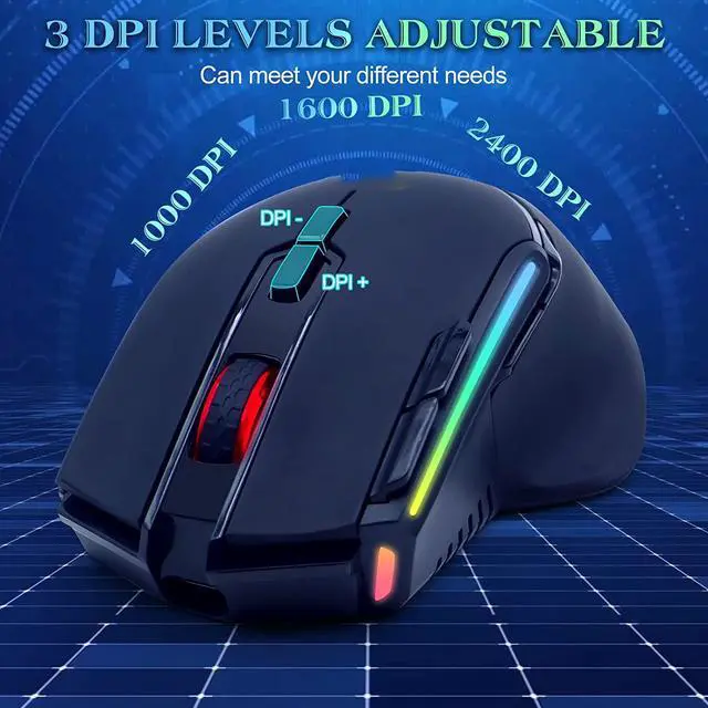 Alt view image 6 of 7 - Wireless Gaming Mouse, Rechargeable Wireless Computer Mouse with 13 RGB Led Light, 9 Buttons Gamer Mouse Wireless, 3-Speed Adjustable DPI [up to 2400dpi] Computer Mice, Ergonomic Mouse for Windows/Mac
