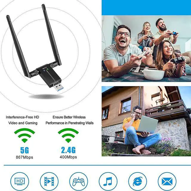 Alt view image 4 of 7 - USB 3.0 WiFi Adapter,1300Mbps Dual Band 2.4/5GHz Wireless Network External Receiver, Mini WiFi Dongle Wireless Adapter for WIN7 8 10 11 XP MAC Linux, USB 3.0 Computer Network Card WiFi Adapters