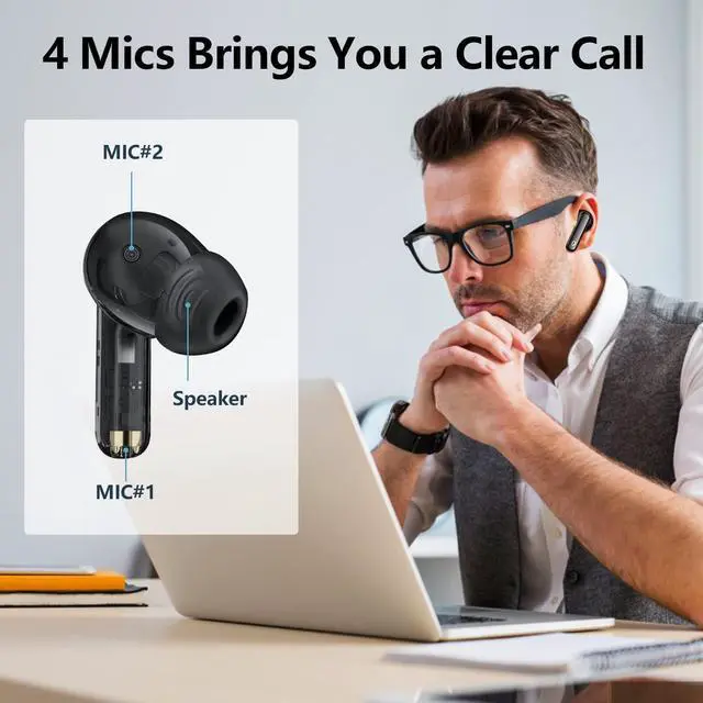 Alt view image 2 of 7 - Ture Wireless Earbuds, 50Hrs Playtime Bluetooth Earbuds Built in Noise Cancellation Mic with Charging Case, Bluetooth Headphones with Stereo Sound, IPX7 Waterproof Ear buds for Smartphones
