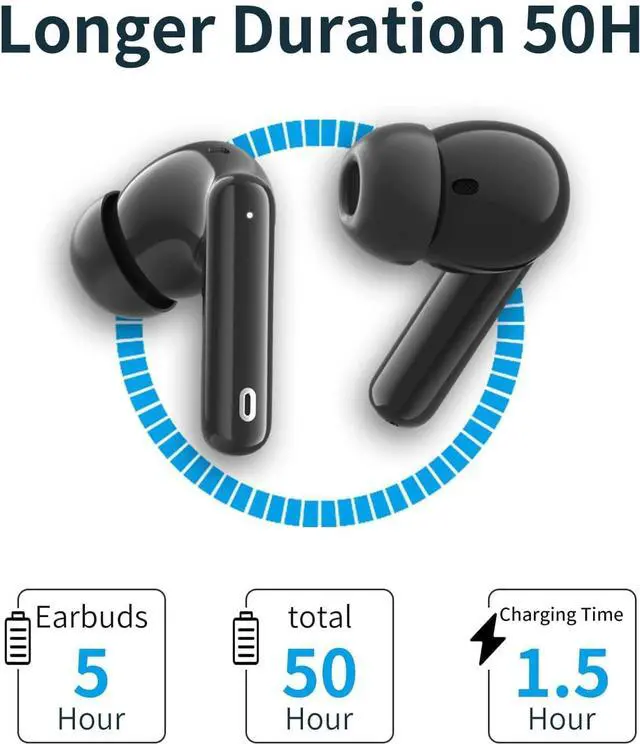 Alt view image 3 of 7 - Ture Wireless Earbuds, 50Hrs Playtime Bluetooth Earbuds Built in Noise Cancellation Mic with Charging Case, Bluetooth Headphones with Stereo Sound, IPX7 Waterproof Ear buds for Smartphones