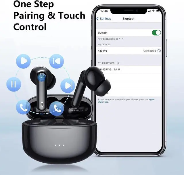 Alt view image 5 of 7 - Ture Wireless Earbuds, 50Hrs Playtime Bluetooth Earbuds Built in Noise Cancellation Mic with Charging Case, Bluetooth Headphones with Stereo Sound, IPX7 Waterproof Ear buds for Smartphones
