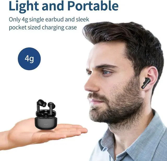 Alt view image 6 of 7 - Ture Wireless Earbuds, 50Hrs Playtime Bluetooth Earbuds Built in Noise Cancellation Mic with Charging Case, Bluetooth Headphones with Stereo Sound, IPX7 Waterproof Ear buds for Smartphones