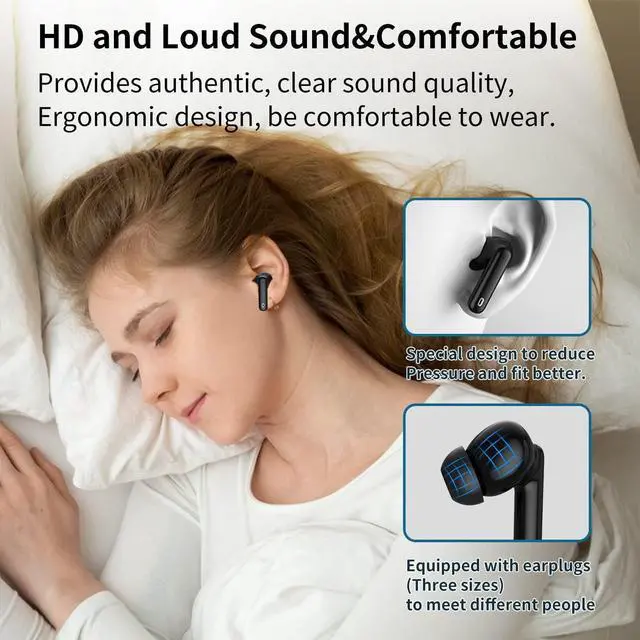 Alt view image 7 of 7 - Ture Wireless Earbuds, 50Hrs Playtime Bluetooth Earbuds Built in Noise Cancellation Mic with Charging Case, Bluetooth Headphones with Stereo Sound, IPX7 Waterproof Ear buds for Smartphones